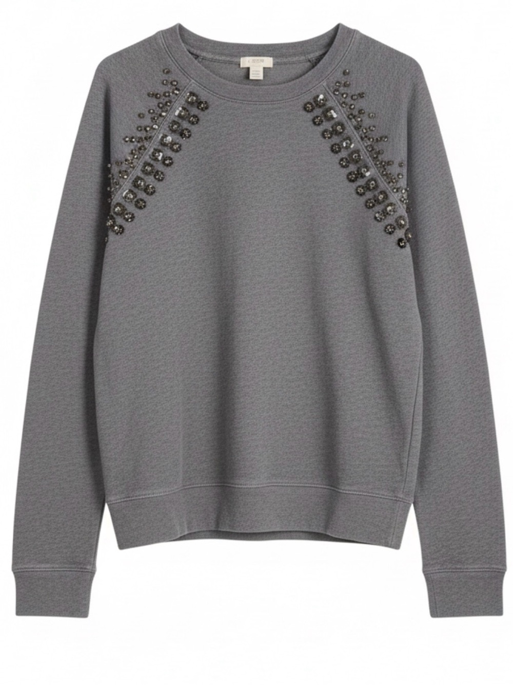 J. Crew Gray Crewneck Sweater with Shoulder Beading Detail